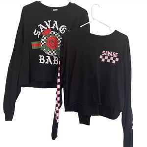 Bundle of two | Vintage Gildan Savage | Black Red Rose and checkered neon pink